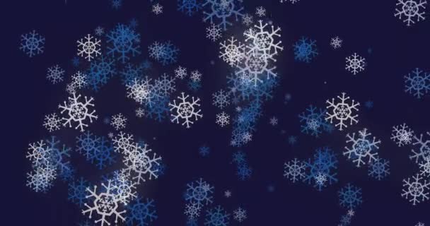 Weihnachten Hintergrund Mit Schneeflocken Fallender Schnee Auf Blauem Hintergrund — Stockvideo