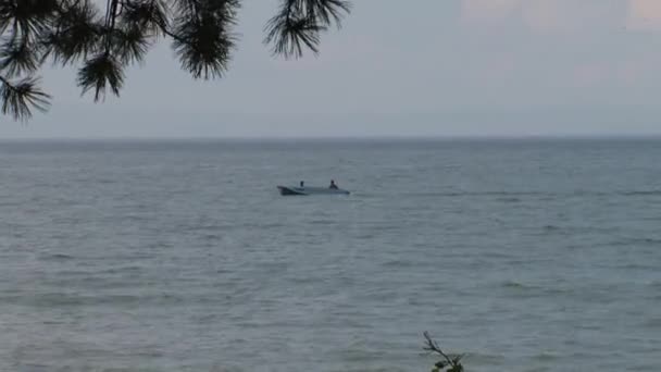 Boat Floats Lake Baikal Cloudy Day — Stock Video