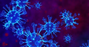 Coronavirus hücreleri COVID-19 bulaşıcı hastalıklar. Hastalığın hızlı yayılması. Yüksek konsantrasyonda koronavirüs. 3B görüntüleme döngüsü 4k