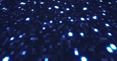 Mavi neon teknoloji geçmişi. Siber ortamda hareket eden parlak mavi poligonlar. Ağ, büyük veri, veri merkezi ve dijital olay için kusursuz döngü 4k animasyonu.