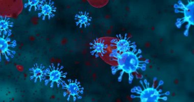 Coronavirus hücreleri. Mikroskop altında solunum enfeksiyonlarına neden olan bir virüs grubu. 3B görüntüleme döngüsü 4k