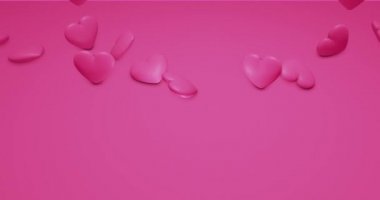 Kırmızı desenli altın konfeti, yıldızlar ve kırmızı kalpler. Sevgililer Günü, Anneler Günü, yıldönümü, düğün davetiyesi e-kartı. 3B görüntüleme döngüsü 4k