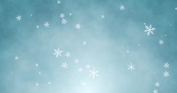 蓝色圣诞背景上的白色意粉 雪花和彩灯 — 图库视频影像