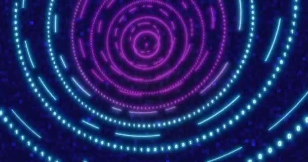 Sfondo Neon Circle Con Tunnel Dati Fluorescenti Luci Ultraviolette Loop — Video Stock