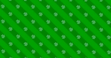 St. Patrick Günü yeşil yapraklı arka plan. Yonca desenli Patrick Day arkaplanı. Şenlikli bar partisi için. 3D render, döngü 4k