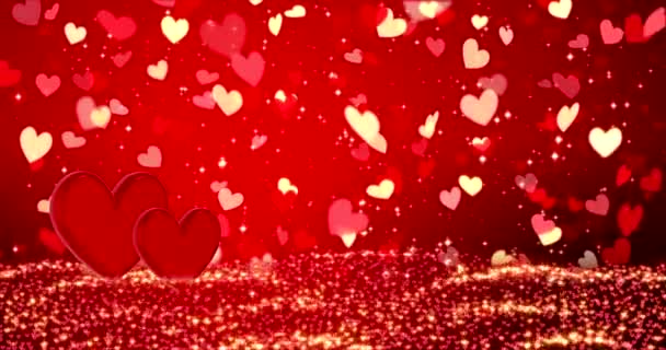 Červená Srdce Šťastný Valentýn Pozadí Struktura Červených Srdcí Zlatými Konfetami — Stock video