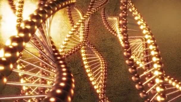 Golden Geometric Background Swirls Dna Molecules Digital Wallpaper Beauty Plastic — Stock Video