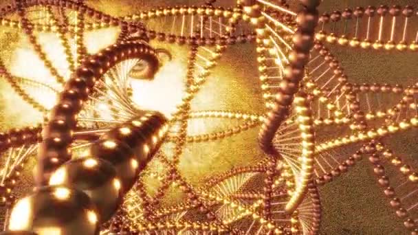 Goldener Geometrischer Hintergrund Mit Wirbeln Von Dna Molekülen Digitale Hintergrundbilder — Stockvideo