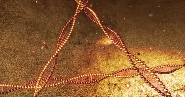 Fond géométrique doré avec des tourbillons de molécules d'ADN. Papier peint numérique pour la beauté et la chirurgie plastique clinique. Concept d'innovation et médecine. Boucle de rendu 3D 4k