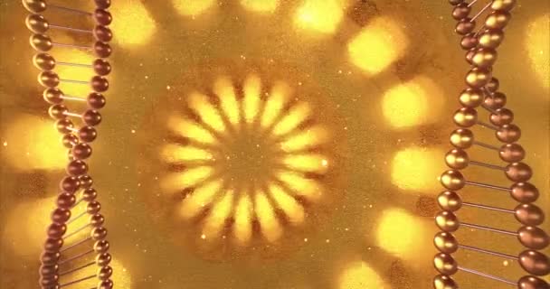 Latar Belakang Geometris Emas Dengan Pusaran Molekul Dna Wallpaper Digital — Stok Video