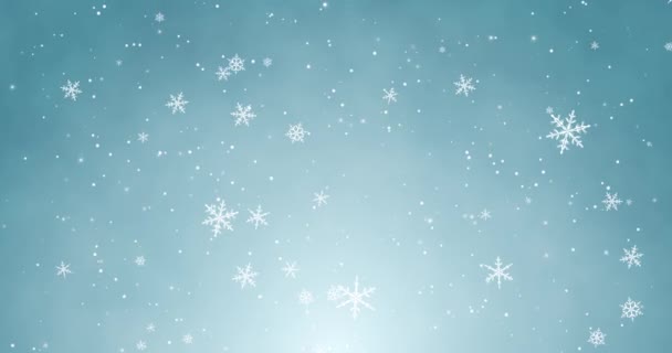 Λευκά Κομφετί Νιφάδες Χιονιού Και Φώτα Bokeh Στο Μπλε Καλά — Αρχείο Βίντεο