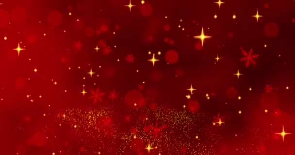 Flocos Neve Confete Vermelho Luzes Bokeh Fundo Feliz Natal Vermelho — Vídeo de Stock