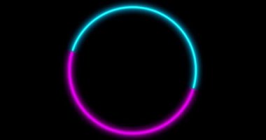 LED çerçeve ekranlı Neon Circle arka planı. Floresan soyut mavi, mor spektrum rengi. Ultraviyole ışıklar 4K animasyon döngüsüne girdi. Sanal gerçeklik tasarımı 3d oluşturucu.