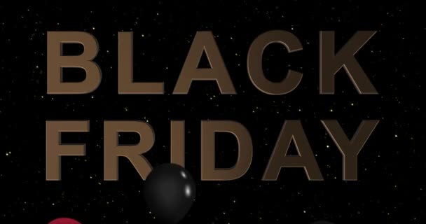 Black Friday Werbung Mit Goldenem Konfetti Und Schwarz Weißen Luftballons — Stockvideo