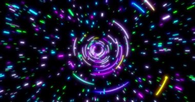 Parlayan neon hatları tüneli. Mavi kırmızı pembe ve mor renkli ışıklandırma. Uzayda flüoresan ultraviyole ışıklar var. Kusursuz döngü 4k arkaplan. Sanal gerçeklik tasarımı 3d oluşturucu.
