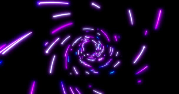 ネオンラインのトンネルを輝く ブルーのピンクとバイオレットのカラフルな照明 宇宙空間の紫外線蛍光灯 シームレスなループ4Kの背景 仮想現実デザイン3Dレンダリング — ストック動画