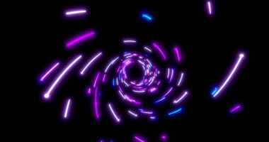 Parlayan neon hatları tüneli. Mavi kırmızı pembe ve mor renkli ışıklandırma. Uzayda flüoresan ultraviyole ışıklar var. Kusursuz 3D görüntüleme arkaplanı. Sanal gerçeklik tasarımı 3D görüntüleme. 3B illüstrasyon