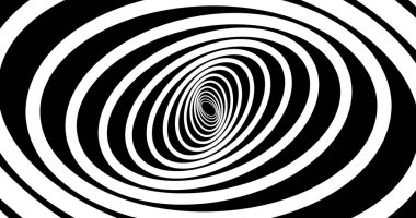 Psikodelik tünel geçmişini özetliyor. Animasyon. Sanal gerçeklik gelecek tasarımı. Siyah ve beyaz renkler. 3B görüntüleme