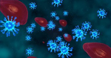 Coronavirus hücreleri. Mikroskop altında solunum enfeksiyonlarına neden olan bir virüs grubu. 3B görüntüleme, 3B resimleme