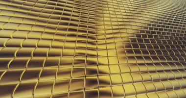 Altın folyo döşeme dokusu arka planı. Dijital 3D yüzey. 3B illüstrasyon