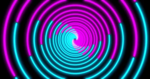 Neon Circle Achtergrond Met Led Tunnel Fluorescerend Abstract Blauw Paars — Stockfoto