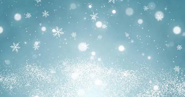 Copos Nieve Confeti Blancos Luces Bokeh Rayos Luz Sobre Fondo —  Fotos de Stock
