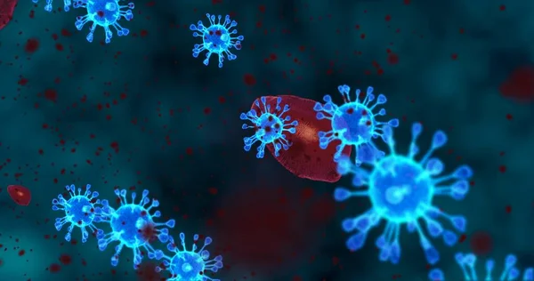 Koronavirové Buňky Animační Skupina Virů Které Způsobují Respirační Infekce Pod — Stock fotografie