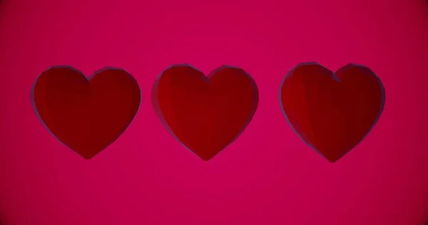 多角形の赤い心を持つロマンチックなパターン 聖バレンタインデー 母の日 記念日 結婚式の招待状電子カードのために 3Dレンダリング3Dイラスト — ストック写真