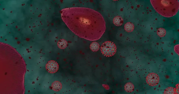 Hight Concentration Coronavirus Disease Covid Animation Group Viruses Red Blood — Stock Photo, Image