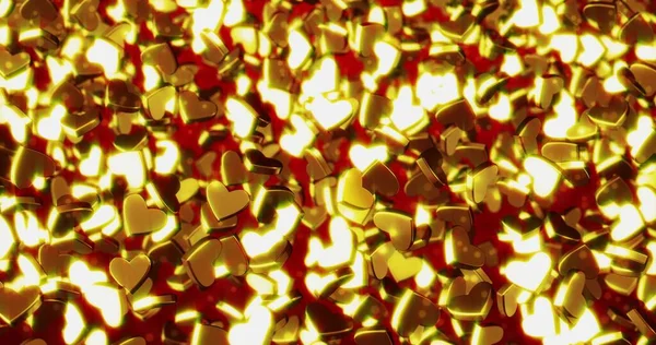 黄金の心3Dデジタルテクスチャ 新年の背景 — ストック写真