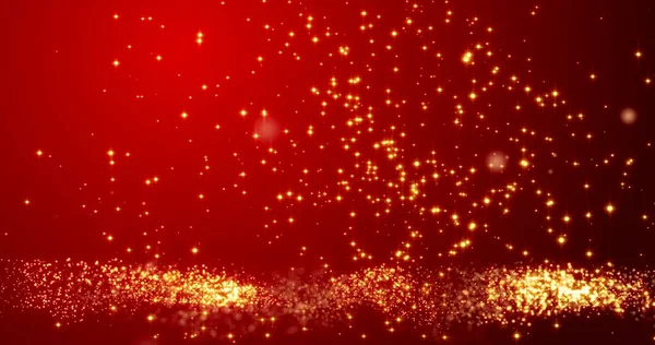 Kırmızı Çin Yeni Yıl dokusunda altın konfeti bokeh ışıkları.