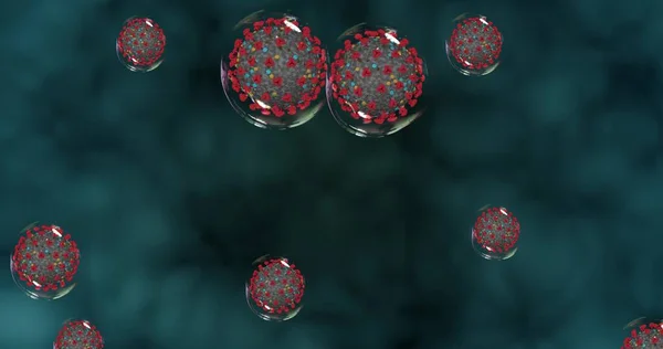 Коронавірусні Клітини Маленькі Краплі Ковидом Поширюють Патогени Анімаційна Група Вірусів Ліцензійні Стокові Фото