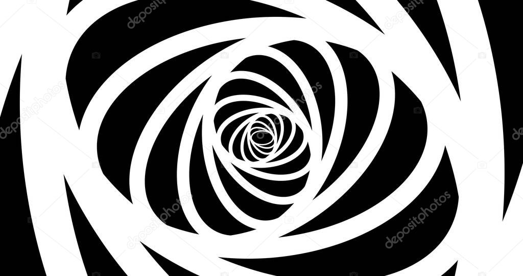 Abstracts spiral psihodelic tunnel background. animation. Virtual reality future design . Black and white colors. 3D rendering