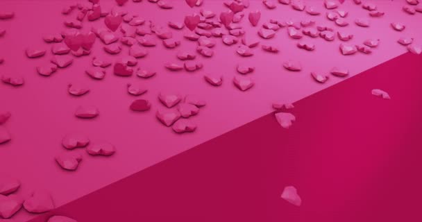 분홍색귀엽게 떨어지는 폴리곤 심장. 발렌티누스의 날. 사건 배경. 3D 렌더링 애니메이션 4k — 비디오