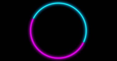 LED çerçeve ekranlı Neon Circle arka planı. Floresan soyut mavi, mor spektrum rengi. Ultraviyole ışıklar. Sanal gerçeklik 3D tasarım. 3B illüstrasyon