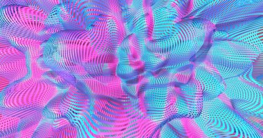 Flüoresan sıvı renklerde neon arka plan. Ultraviyole soyut mavi, mor, pembe renk. Sanal gerçeklik tasarımı 3D görüntüleme