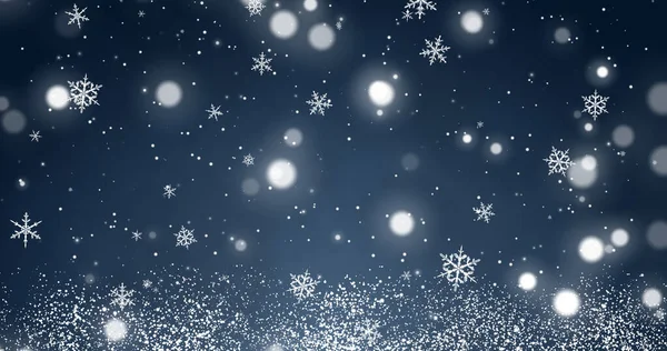Белые Конфетти Снежинки Боке Огни Лучах Света Голубом Фоне Рождества — стоковое фото