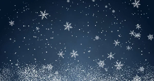 青いメリークリスマスの背景には 白い雪片とボケのライトが光の線で照らされています 魔法のハッピー新年のテクスチャ 3Dレンダリング3Dイラスト — ストック写真