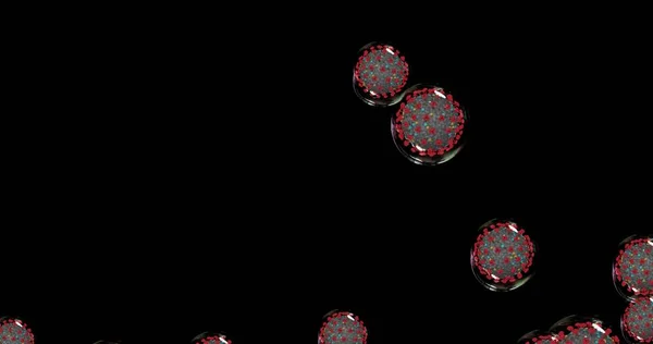 コロナウイルス細胞 Covid 19拡散病原体を持つ小さな液滴 呼吸器感染症を引き起こすウイルスのアニメーショングループ 3Dレンダリング3Dイラスト — ストック写真