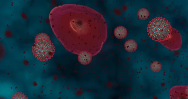 Koncentrace Výšce Koronavirus Covid Animační Skupina Virů Červených Krvinek Uzavře — Stock fotografie