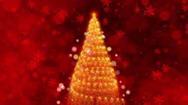 Nazik Kar Taneleri ve Büyüleyici Kırmızı Arkaplan ile çevrili Parıldayan Noel Ağacı 'nı Gösteren Şenlikli Animasyon Kış Kutlamaları İçin Mükemmel. Yüksek kalite 4k görüntü