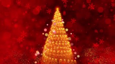 Festive Snowflakes ve Parıldayan Işıklar ile çevrili ışıltılı bir Noel Ağacı içeren büyüleyici bir Kış Harikalar Diyarı. Yüksek kalite 4k görüntü