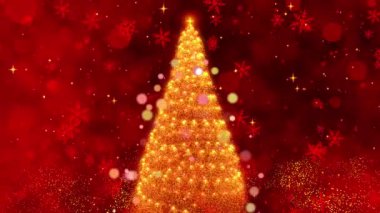Kıvılcımlı bir Noel Ağacı 'nın Büyüleyici Döngüsü. Kıvılcımlı Kar Taneleri ve Festivalsel Elementlerle çevrili. Tatil Ruhu İçin Mükemmel. Yüksek kalite 4k görüntü