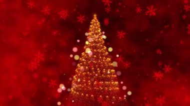 Kızıl Arkaplan 'da parıldayan kar taneleriyle parıldayan bir Noel ağacının büyüleyici döngüsü büyülü bir tatil atmosferi yaratıyor. Yüksek kalite 4k görüntü