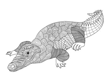 zentangle crocodile coloring pages for adults and children. Vector illustration of a model, rich, anti-stress coloring book. handmade clipart