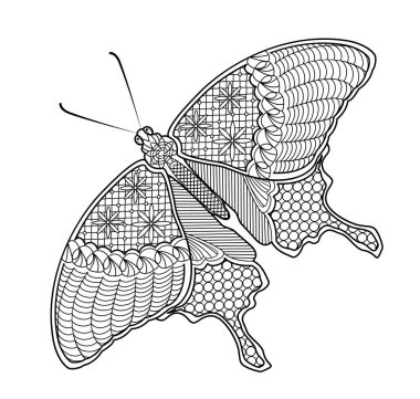 Yetişkinler ve çocuklar için mandala arka plan üzerinde boyama sayfaları kelebek. Zentangle Illustration tarzı. Vektör. T-shirt, çanta, kartpostallar ve poster tasarımı için kullanılan.