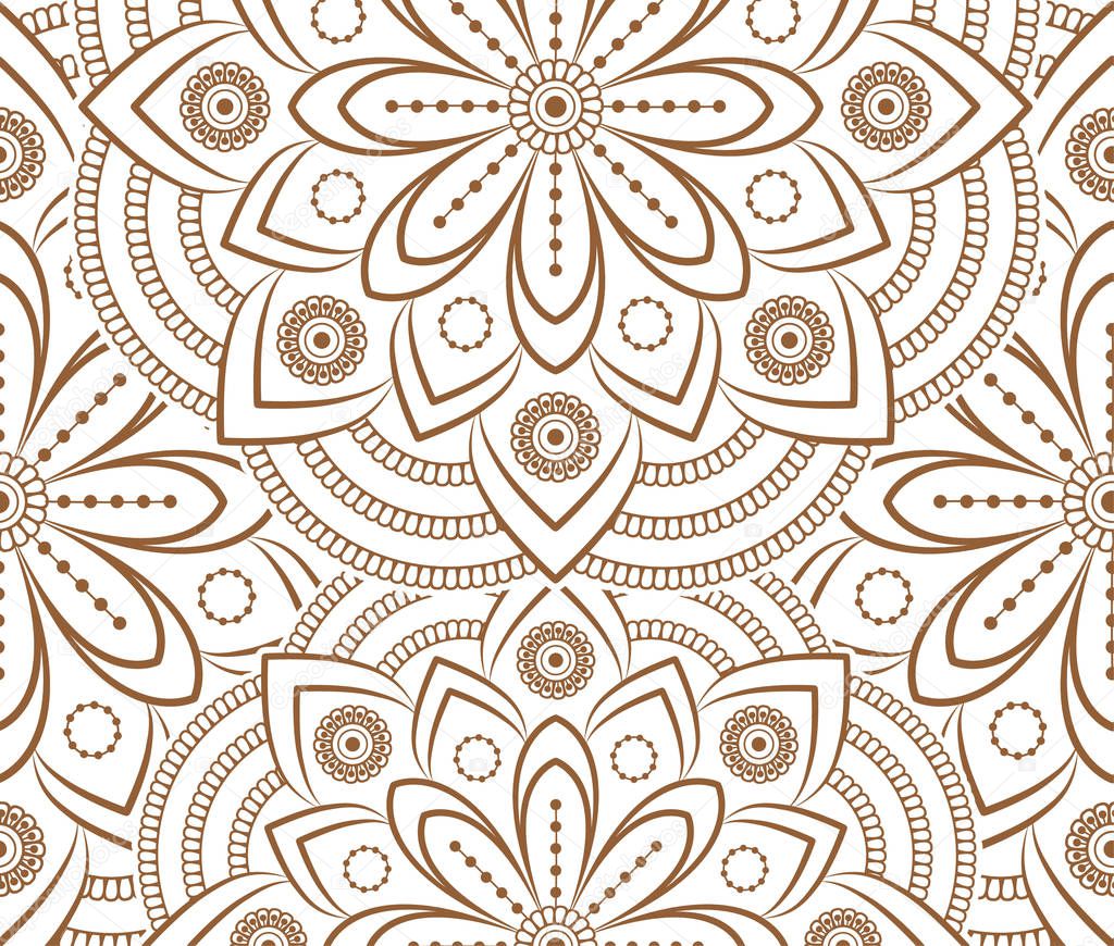 luxury ornamental mandala design background in gold, brown color. Vector