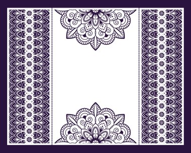 Lazer kesme deseni ile düğün daveti için vektör zarflar. Mandala, düzen, tasarım, Doğu, etnik tarzı düğün davetiyeleri. Lazer kesme Mandala için tahsilat zarfları
