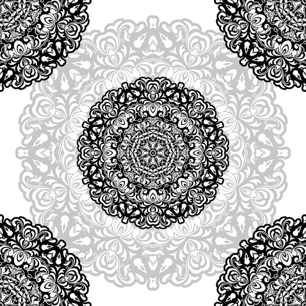 Mandala Étnico Redondo Blanco Negro Ilustración Vectorial Sobre Fondo Blanco — Vector de stock