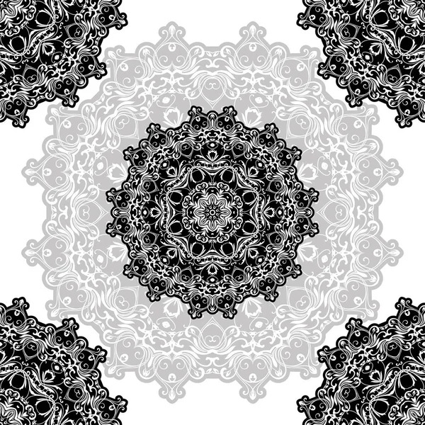 Mandala Ethnique Rond Noir Blanc Illustration Vectorielle Sur Fond Blanc — Image vectorielle